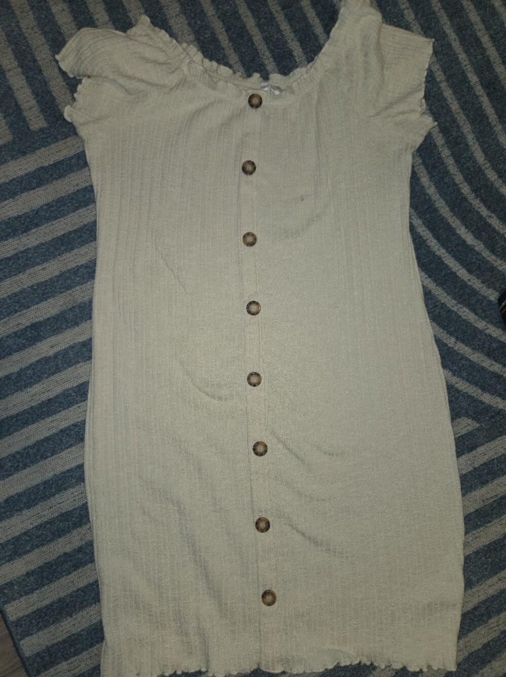 No Boundaries Ivory Ribbed Button-Front Midi Dress